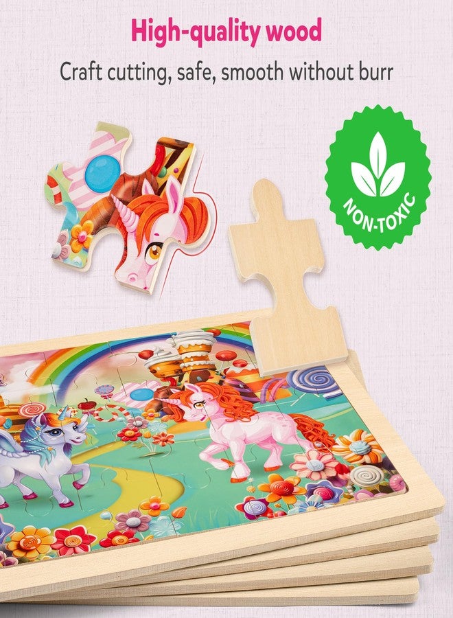SYNARRY Large Unicorn Princess Fairy Wooden Puzzles for Girls Gift Box(12.2 * 9.4 in) - FSC Certified, 24 Pcs Puzzles for Kids Ages 4-6, Easter Basket Stuffers Valentines Day Gifts for Kids Ages 3-5 - Image 4